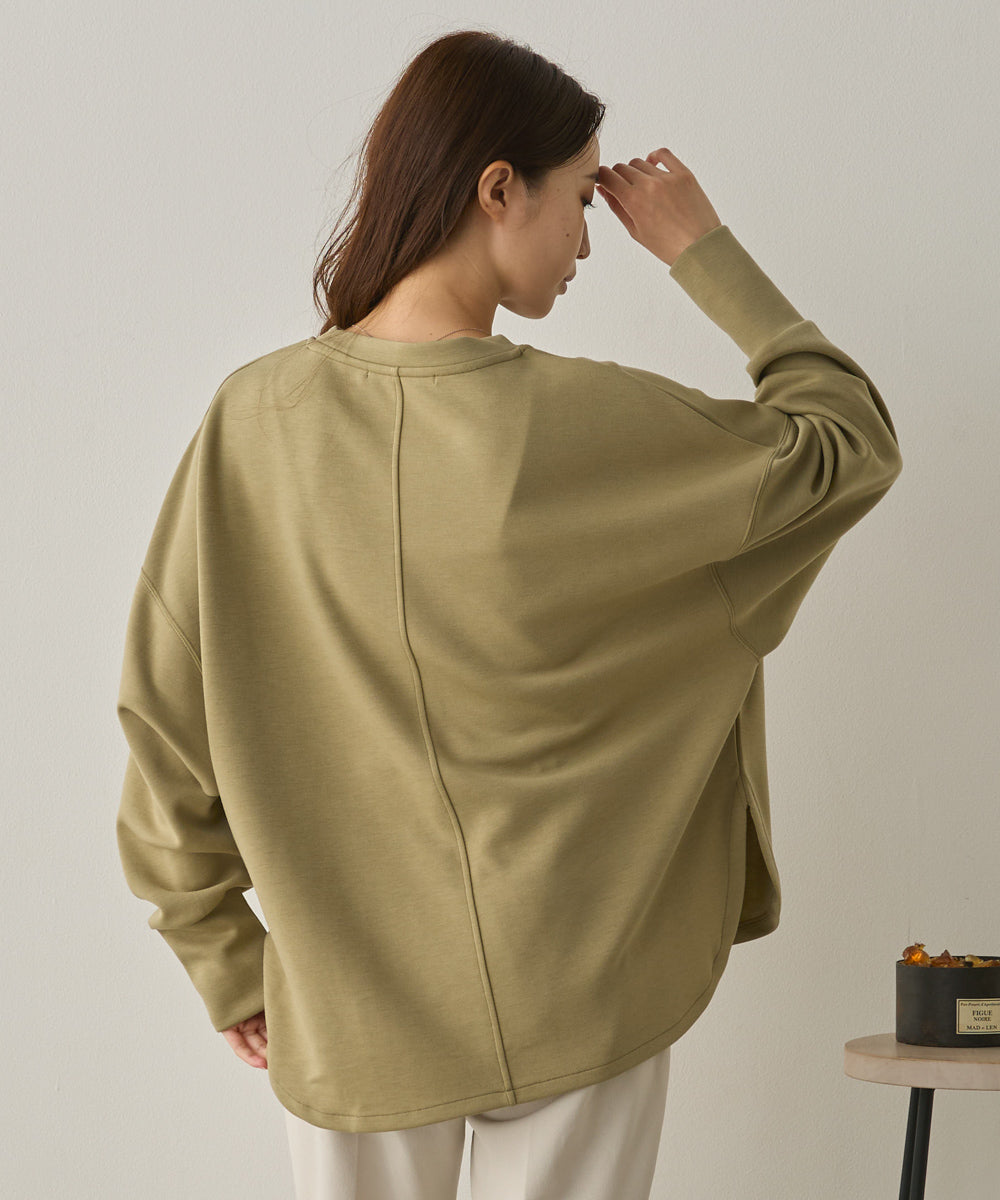 ソフトダンボールニットフロッキープリントボリューム袖プルオーバー[1325-6152]