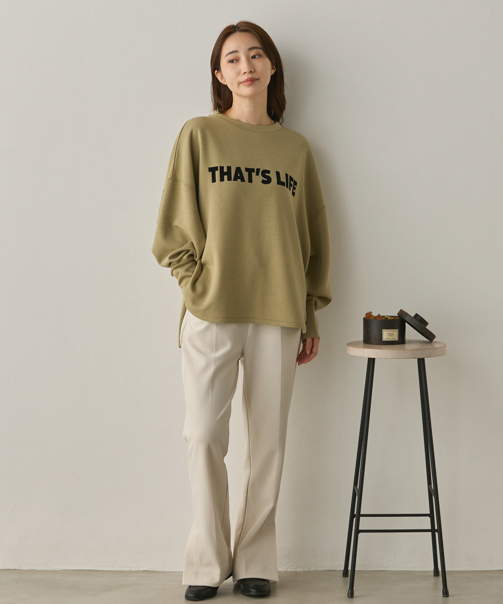 ソフトダンボールニットフロッキープリントボリューム袖プルオーバー[1325-6152]