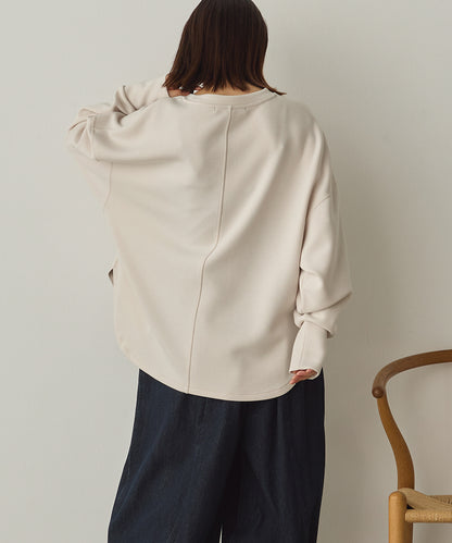 ソフトダンボールニットフロッキープリントボリューム袖プルオーバー[1325-6152]