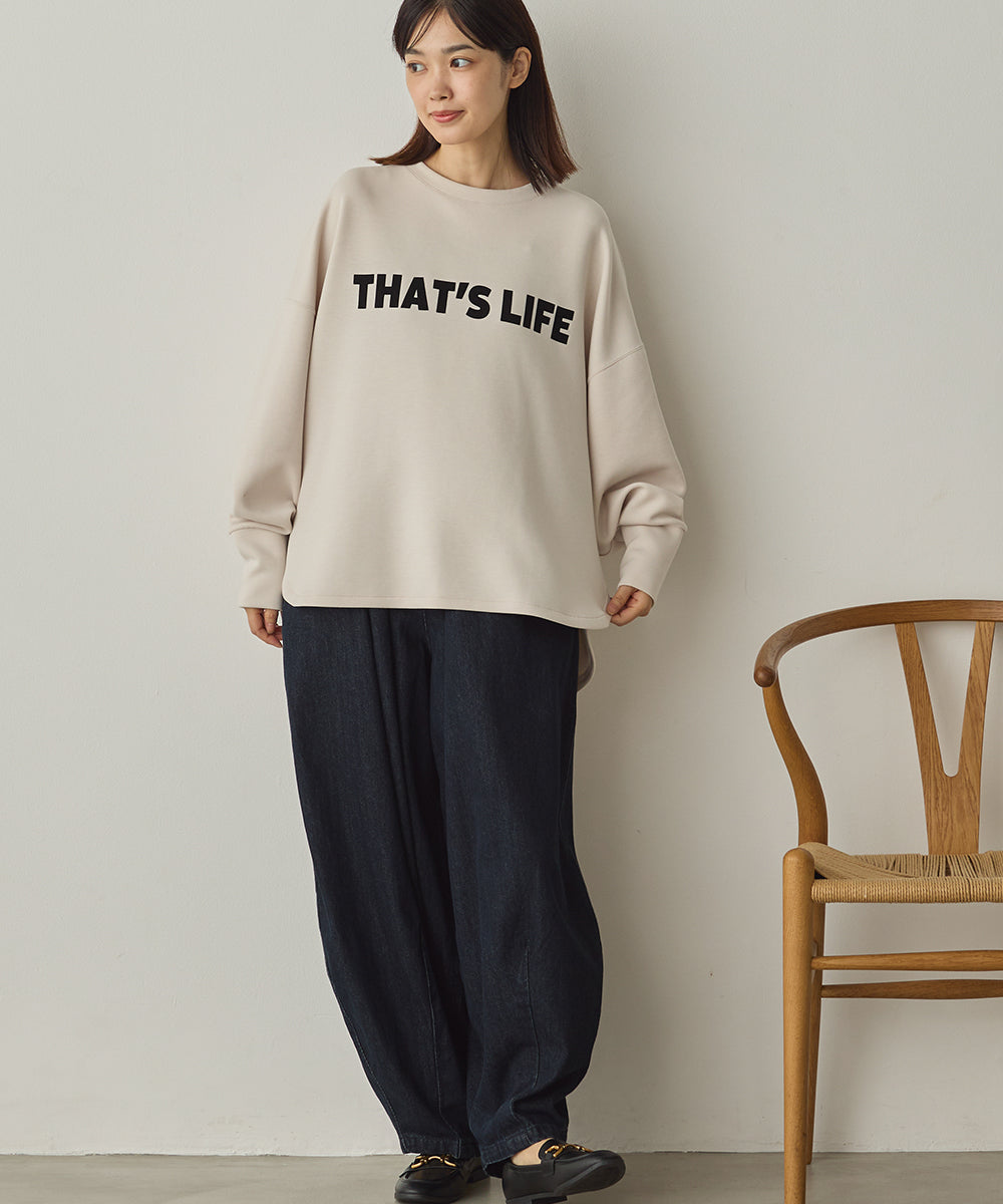 ソフトダンボールニットフロッキープリントボリューム袖プルオーバー[1325-6152]