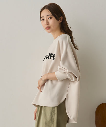 ソフトダンボールニットフロッキープリントボリューム袖プルオーバー[1325-6152]