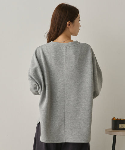 ソフトダンボールニットフロッキープリントボリューム袖プルオーバー[1325-6152]