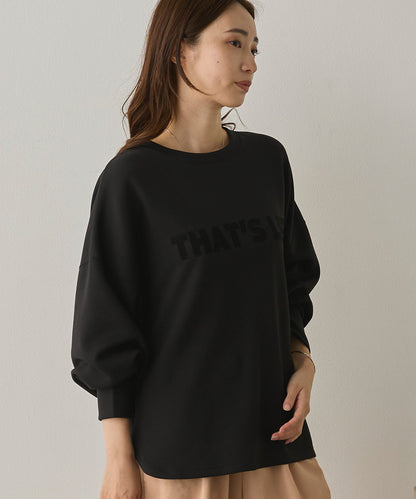 ソフトダンボールニットフロッキープリントボリューム袖プルオーバー[1325-6152]