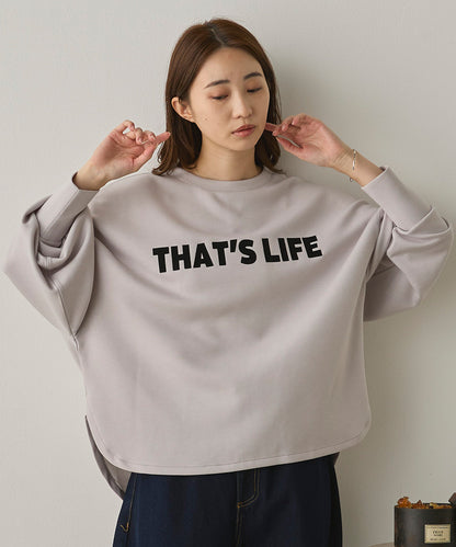 ソフトダンボールニットフロッキープリントボリューム袖プルオーバー[1325-6152]