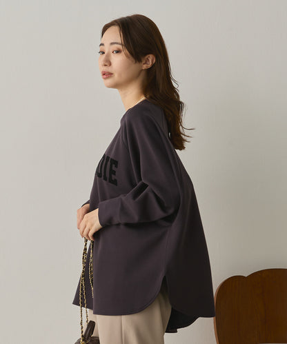 ソフトダンボールニットフロッキープリントドルマンプルオーバー[1325-6153]