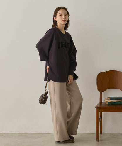 ソフトダンボールニットフロッキープリントドルマンプルオーバー[1325-6153]