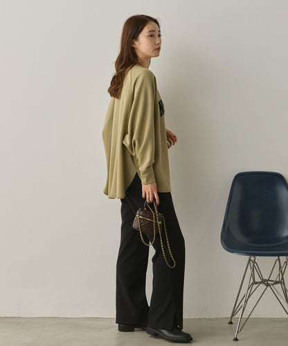 ソフトダンボールニットフロッキープリントドルマンプルオーバー[1325-6153]