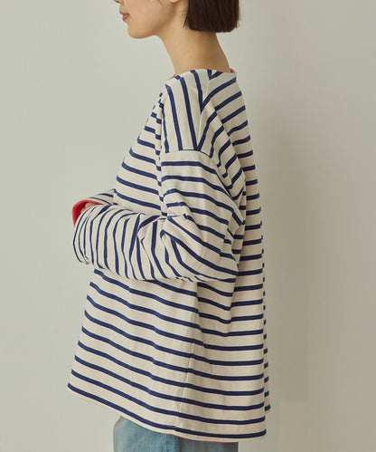 裏フリース ボーダーTシャツ[1325-6164]