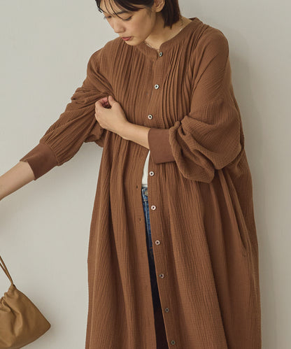 ダブルガーゼ製品洗いピンタックシャツワンピース[1325-7106]