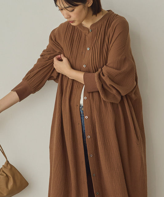 ダブルガーゼ製品洗いピンタックシャツワンピース[1325-7106]