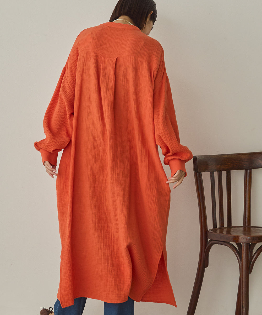 ダブルガーゼ製品洗いピンタックシャツワンピース[1325-7106]