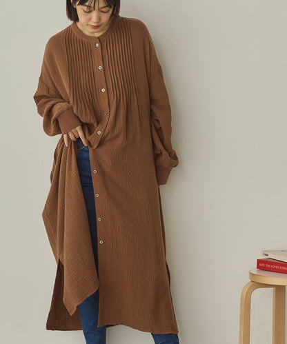 ダブルガーゼ製品洗いピンタックシャツワンピース[1325-7106]