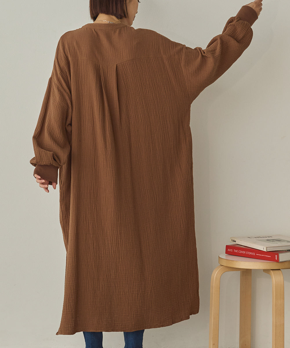 ダブルガーゼ製品洗いピンタックシャツワンピース[1325-7106]
