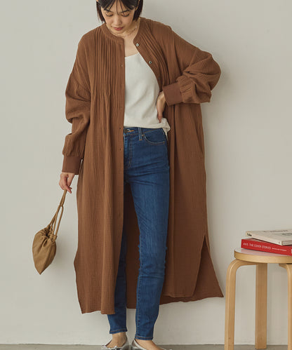 ダブルガーゼ製品洗いピンタックシャツワンピース[1325-7106]