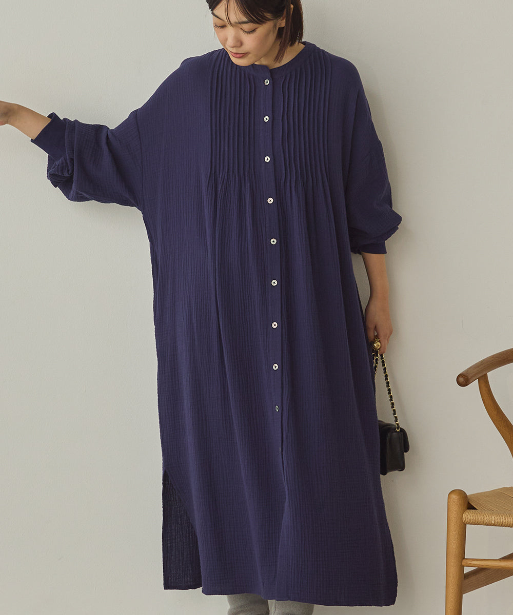 ダブルガーゼ製品洗いピンタックシャツワンピース[1325-7106]