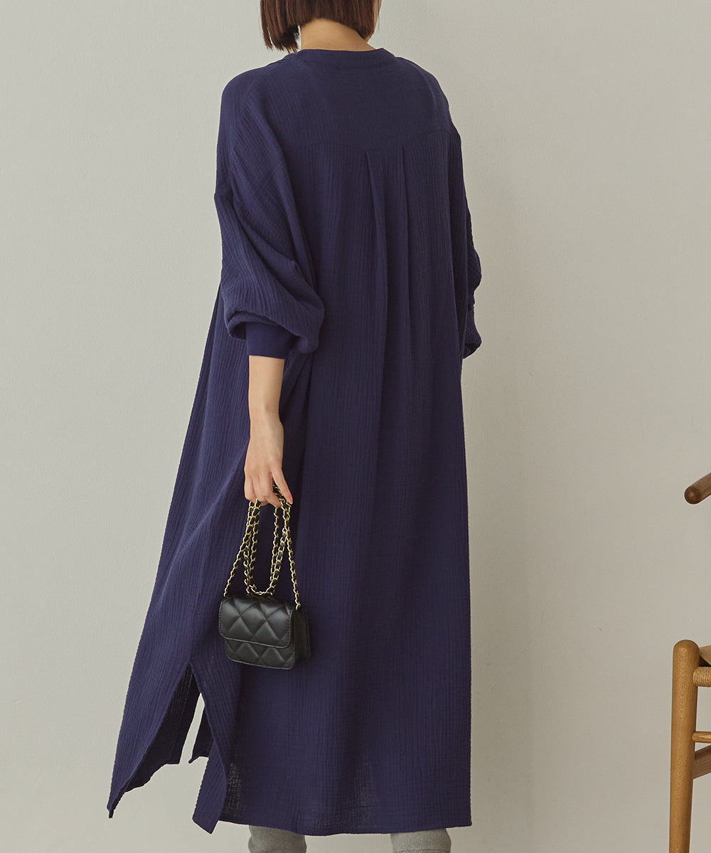 ダブルガーゼ製品洗いピンタックシャツワンピース[1325-7106]