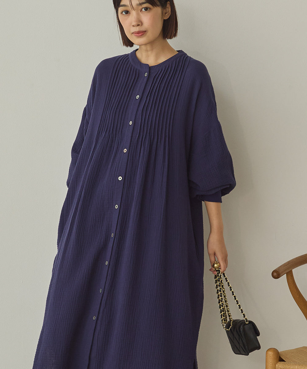 ダブルガーゼ製品洗いピンタックシャツワンピース[1325-7106]