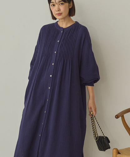 ダブルガーゼ製品洗いピンタックシャツワンピース[1325-7106]