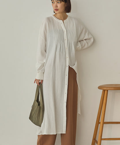ダブルガーゼ製品洗いピンタックシャツワンピース[1325-7106]