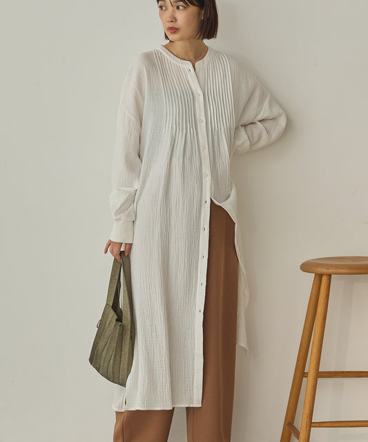 ダブルガーゼ製品洗いピンタックシャツワンピース[1325-7106]