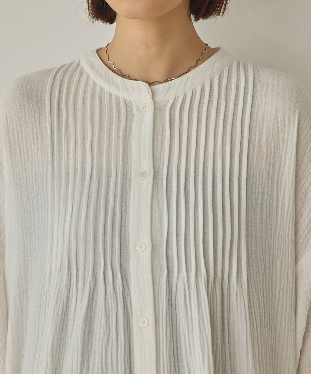 ダブルガーゼ製品洗いピンタックシャツワンピース[1325-7106]