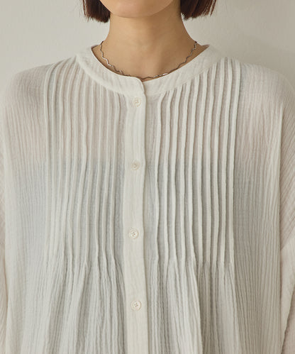 ダブルガーゼ製品洗いピンタックシャツワンピース[1325-7106]