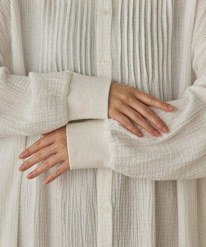 ダブルガーゼ製品洗いピンタックシャツワンピース[1325-7106]