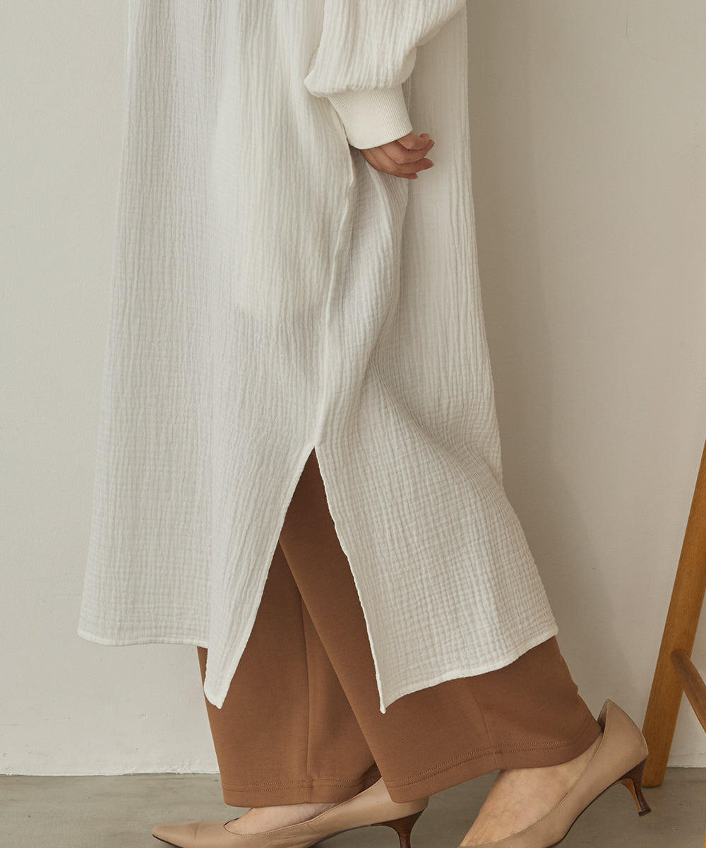 ダブルガーゼ製品洗いピンタックシャツワンピース[1325-7106]