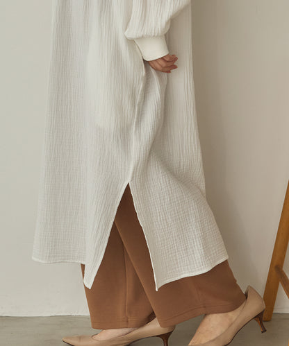 ダブルガーゼ製品洗いピンタックシャツワンピース[1325-7106]