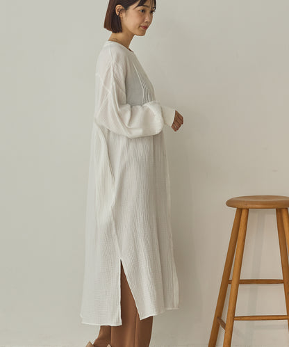 ダブルガーゼ製品洗いピンタックシャツワンピース[1325-7106]