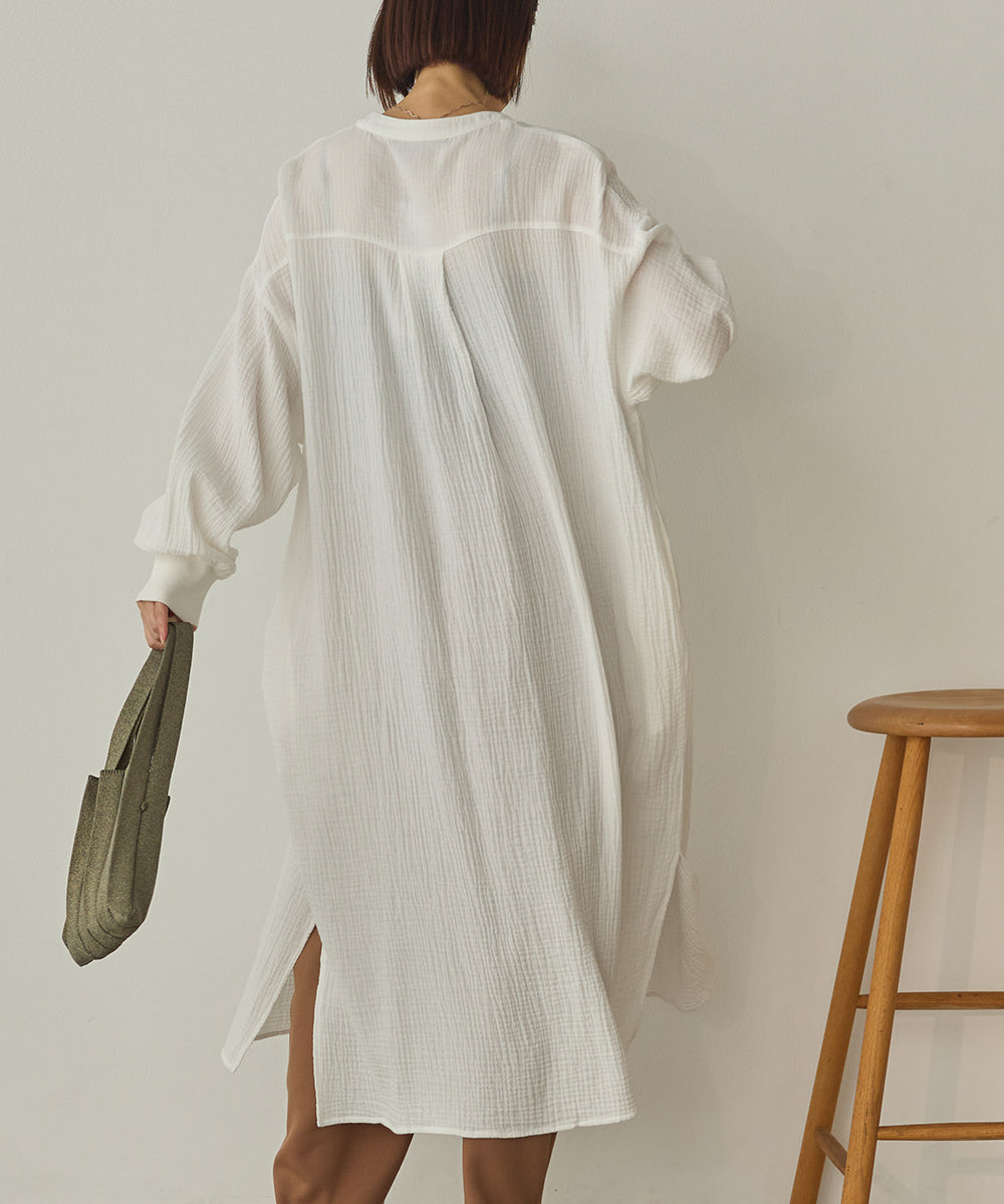 ダブルガーゼ製品洗いピンタックシャツワンピース[1325-7106]