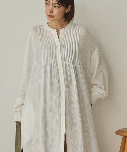 ダブルガーゼ製品洗いピンタックシャツワンピース[1325-7106]