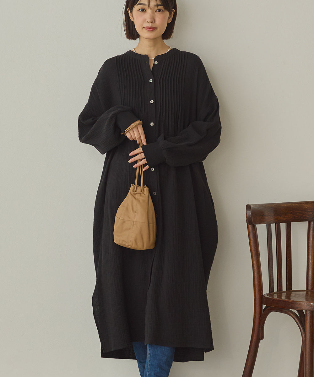 ダブルガーゼ製品洗いピンタックシャツワンピース[1325-7106]