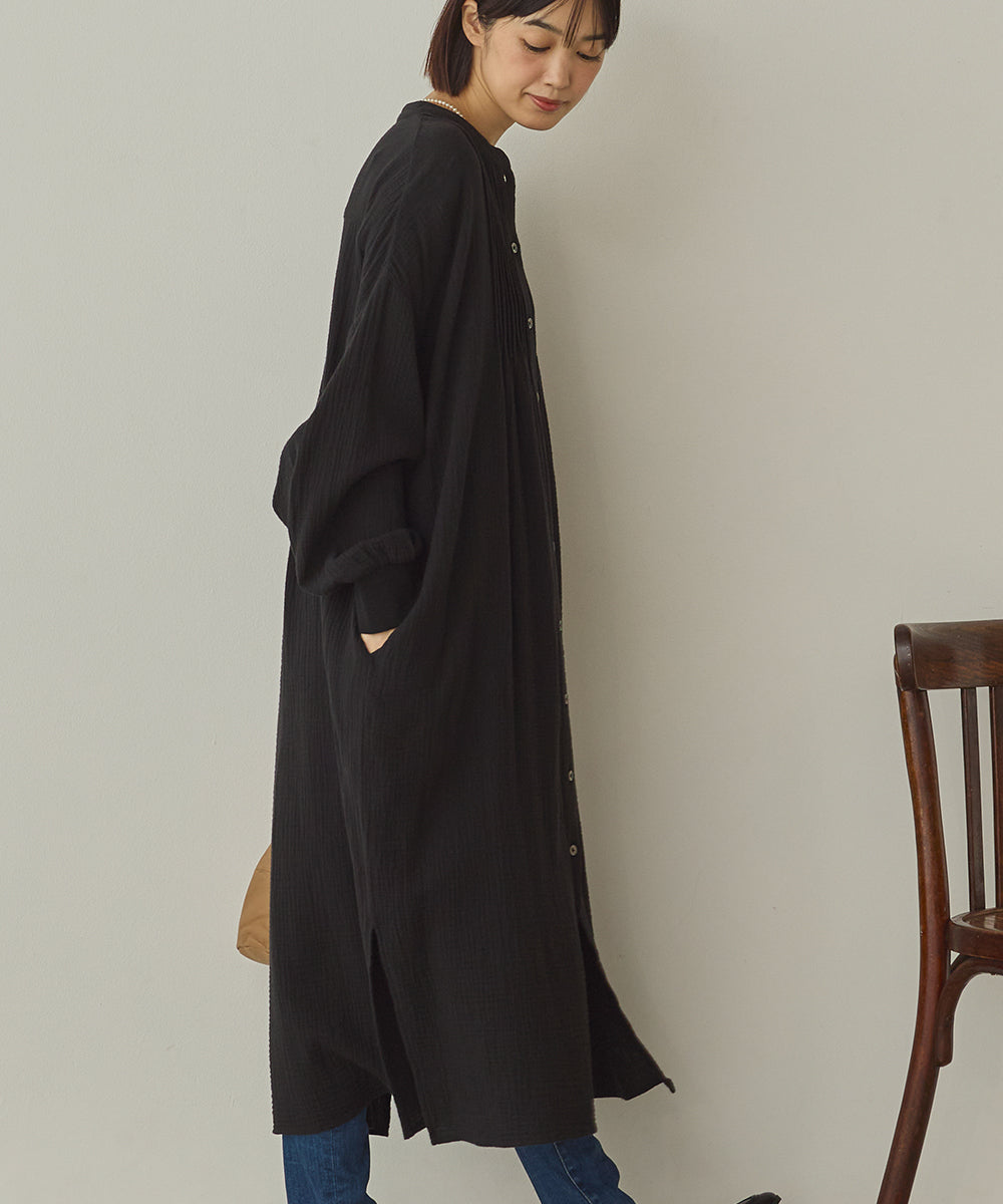 ダブルガーゼ製品洗いピンタックシャツワンピース[1325-7106]