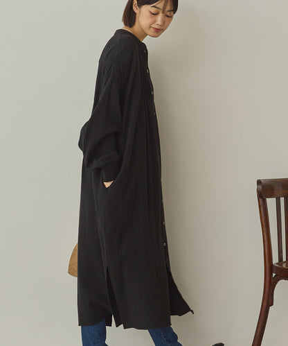 ダブルガーゼ製品洗いピンタックシャツワンピース[1325-7106]