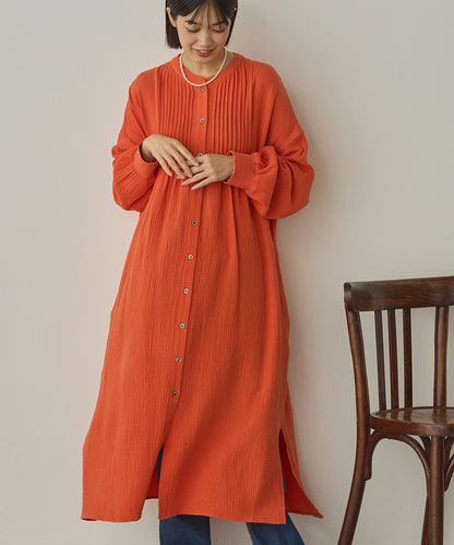 ダブルガーゼ製品洗いピンタックシャツワンピース[1325-7106]