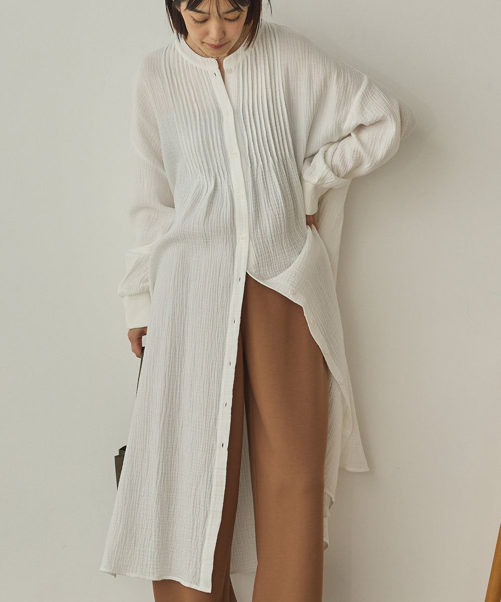 ダブルガーゼ製品洗いピンタックシャツワンピース[1325-7106]