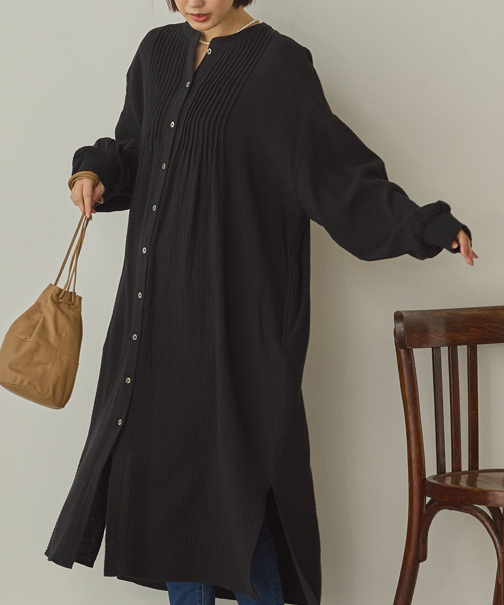 ダブルガーゼ製品洗いピンタックシャツワンピース[1325-7106]