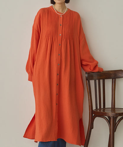 ダブルガーゼ製品洗いピンタックシャツワンピース[1325-7106]