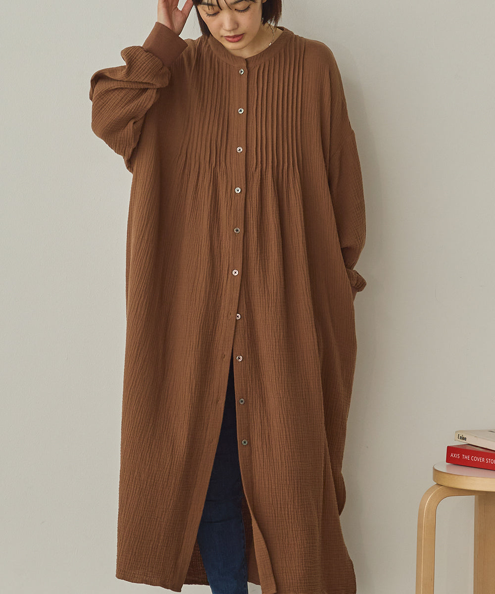 ダブルガーゼ製品洗いピンタックシャツワンピース[1325-7106]