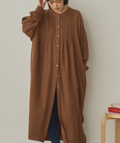 ダブルガーゼ製品洗いピンタックシャツワンピース[1325-7106]