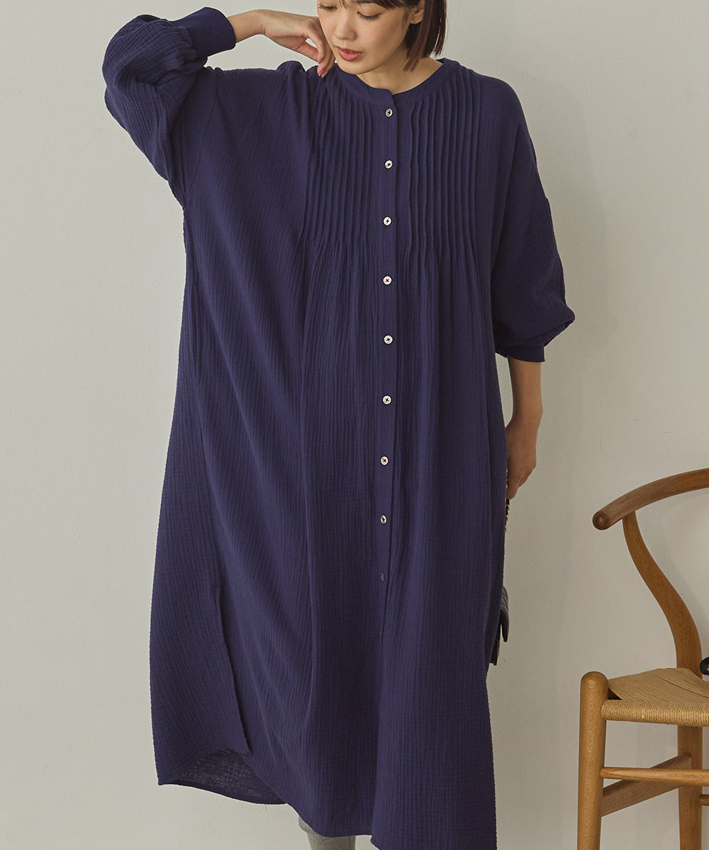 ダブルガーゼ製品洗いピンタックシャツワンピース[1325-7106]