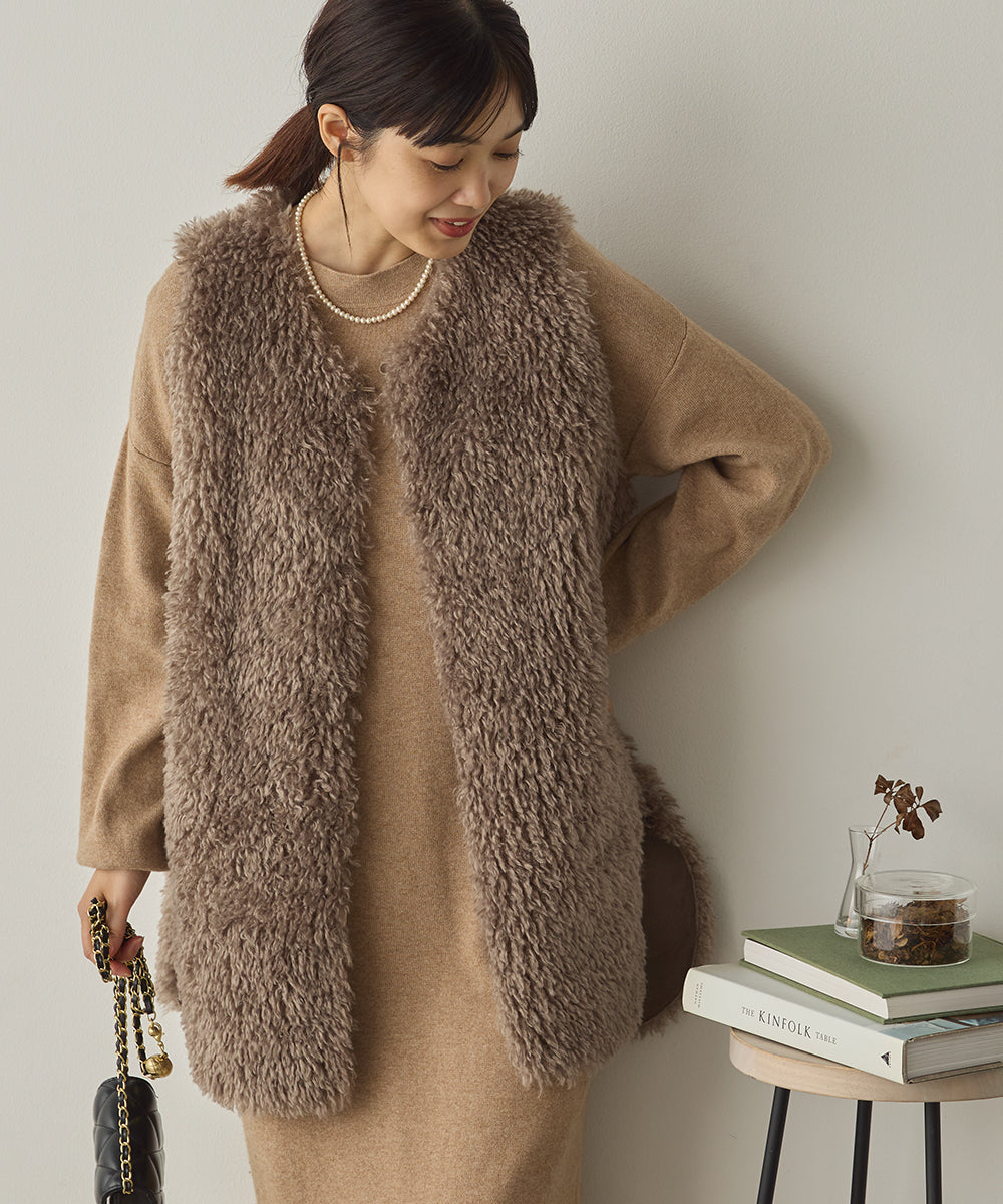 プードルファーリバーシブルロングベスト[1325-9006]