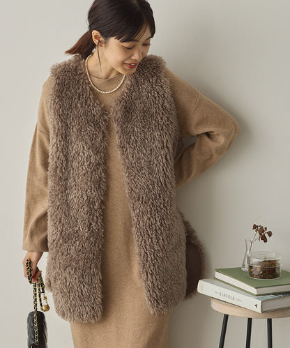 プードルファーリバーシブルロングベスト[1325-9006]