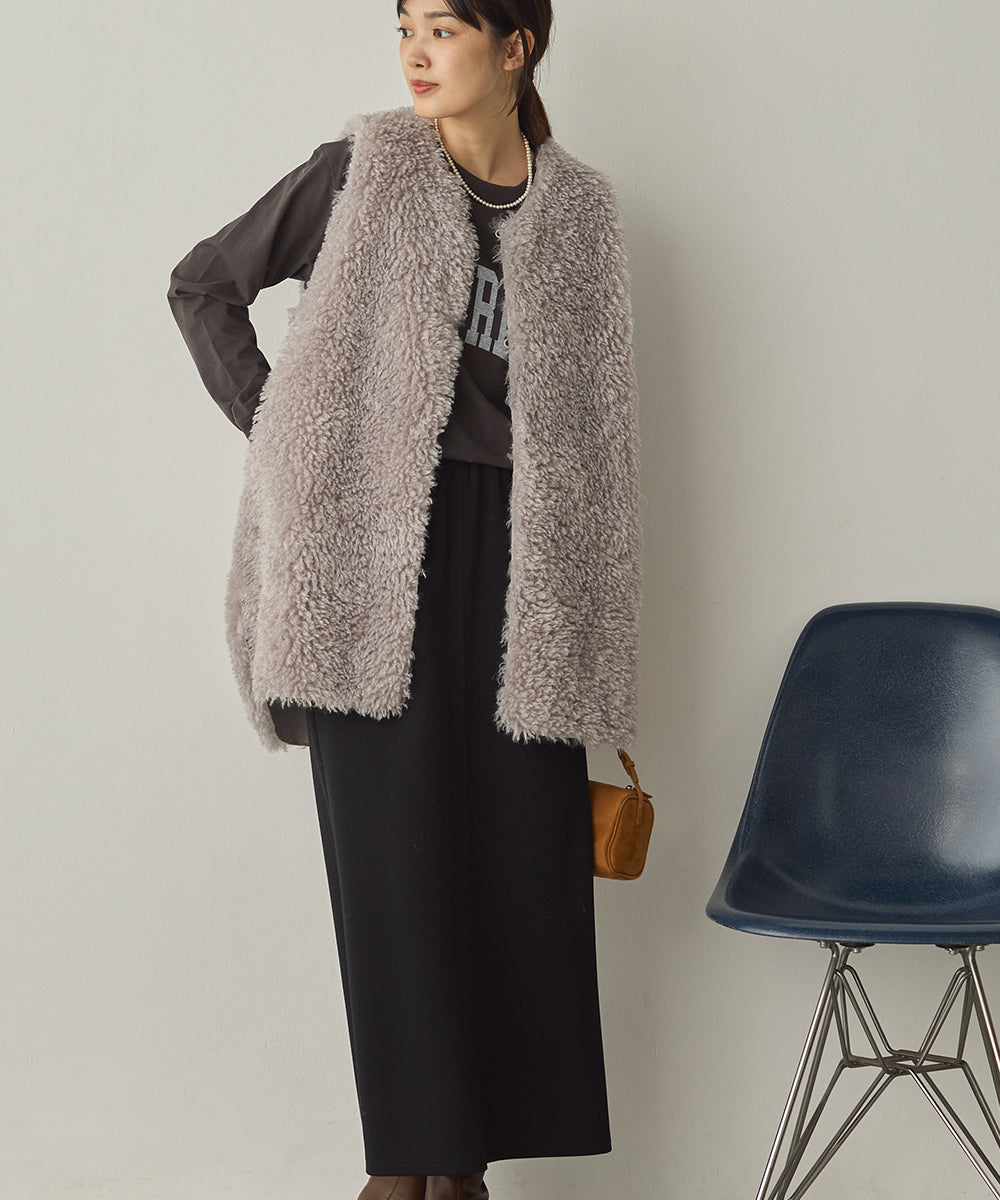 プードルファーリバーシブルロングベスト[1325-9006]