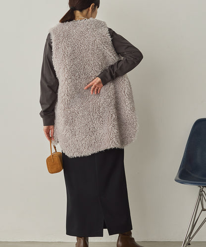 プードルファーリバーシブルロングベスト[1325-9006]