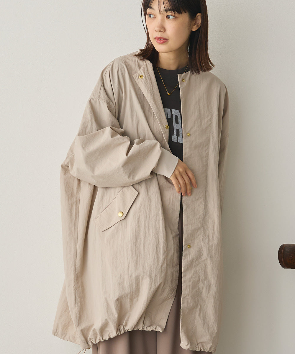 撥水加工ナイロンノーカラー裾ドローコードブルゾン[1325-9010]