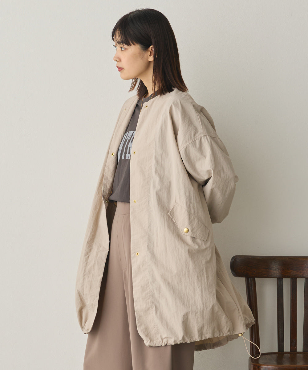 撥水加工ナイロンノーカラー裾ドローコードブルゾン[1325-9010]