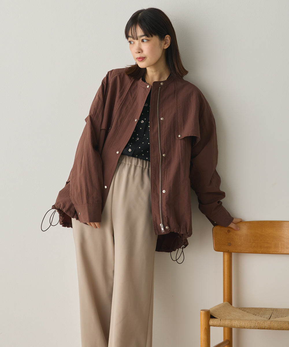 撥水加工ナイロン裾ドローコードAラインブルゾン[1325-9011]