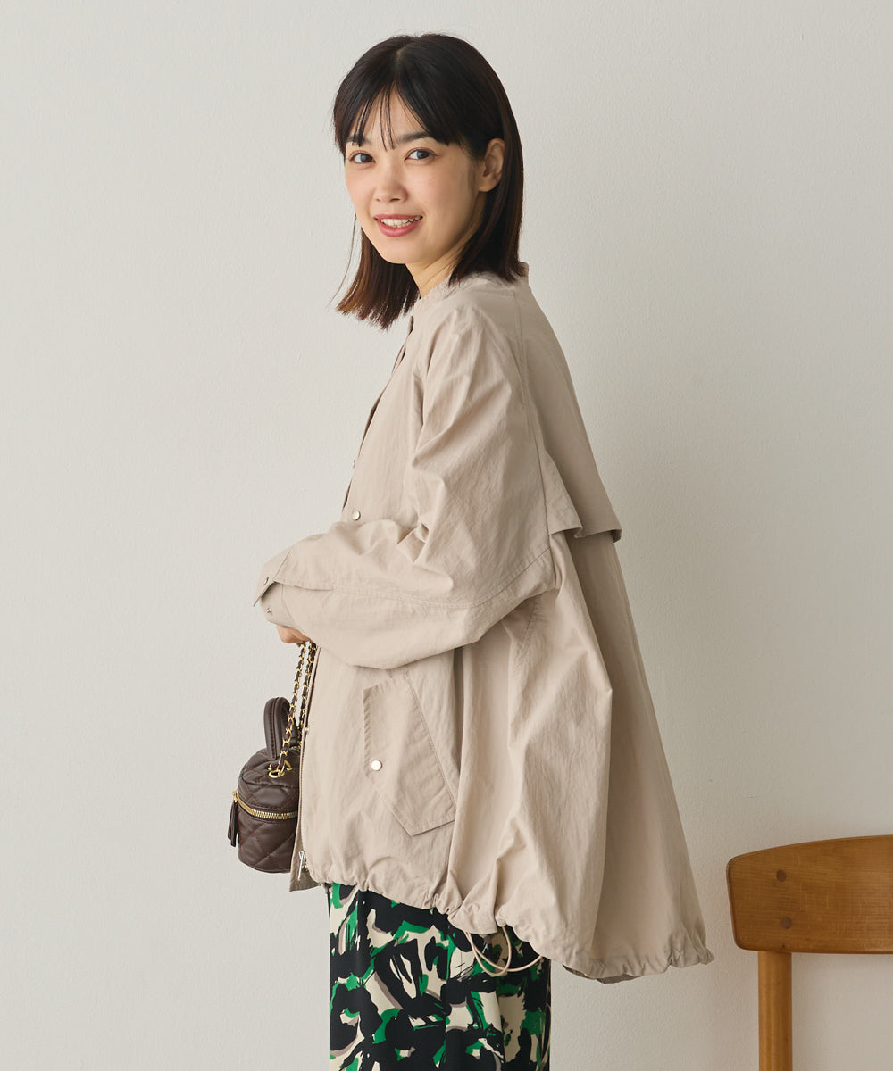 撥水加工ナイロン裾ドローコードAラインブルゾン[1325-9011]